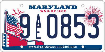 MD license plate 9AE0853