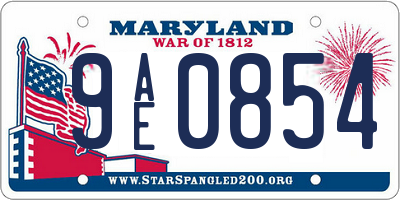 MD license plate 9AE0854