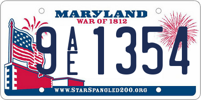 MD license plate 9AE1354