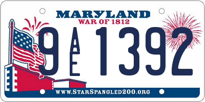 MD license plate 9AE1392