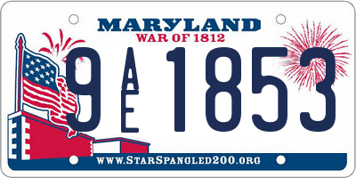 MD license plate 9AE1853