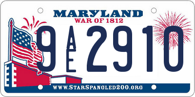 MD license plate 9AE2910