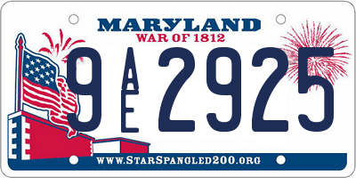 MD license plate 9AE2925