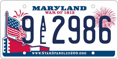 MD license plate 9AE2986