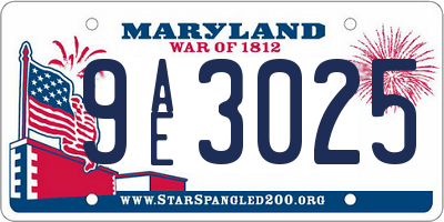 MD license plate 9AE3025