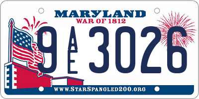 MD license plate 9AE3026