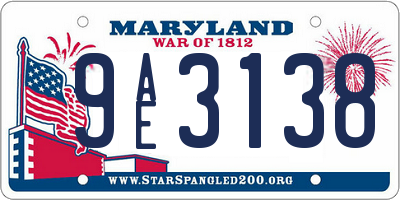 MD license plate 9AE3138