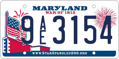 MD license plate 9AE3154