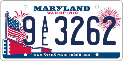 MD license plate 9AE3262