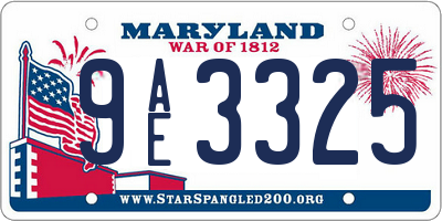 MD license plate 9AE3325