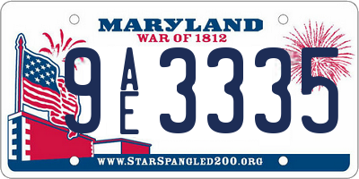 MD license plate 9AE3335
