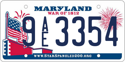 MD license plate 9AE3354