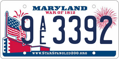 MD license plate 9AE3392