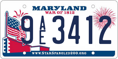 MD license plate 9AE3412