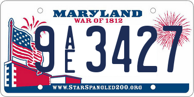 MD license plate 9AE3427