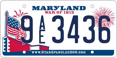 MD license plate 9AE3436