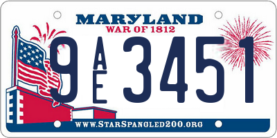 MD license plate 9AE3451