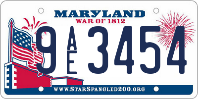 MD license plate 9AE3454