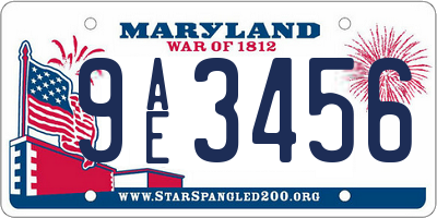 MD license plate 9AE3456