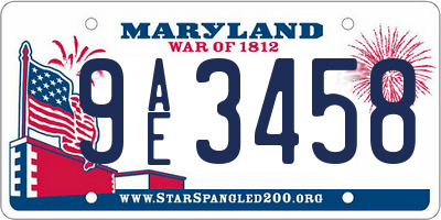 MD license plate 9AE3458