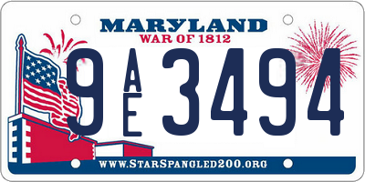 MD license plate 9AE3494