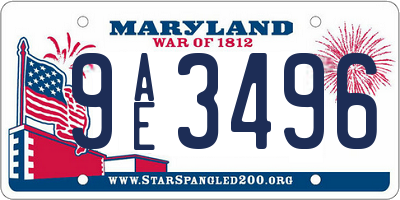 MD license plate 9AE3496