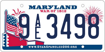 MD license plate 9AE3498