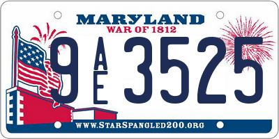 MD license plate 9AE3525