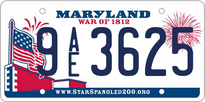 MD license plate 9AE3625
