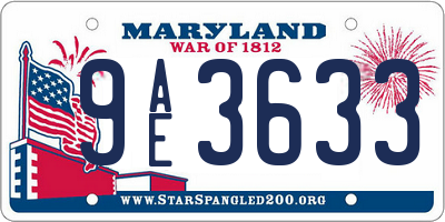 MD license plate 9AE3633