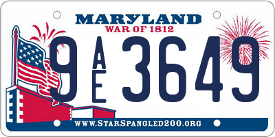 MD license plate 9AE3649