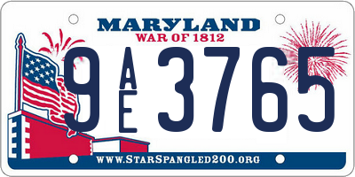 MD license plate 9AE3765
