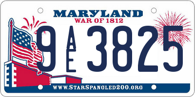 MD license plate 9AE3825