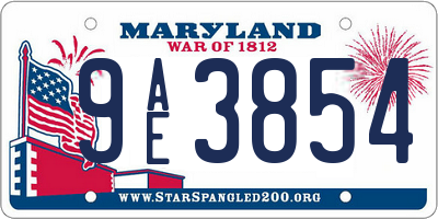 MD license plate 9AE3854