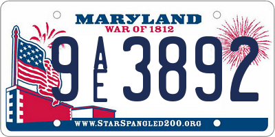 MD license plate 9AE3892