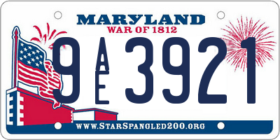 MD license plate 9AE3921