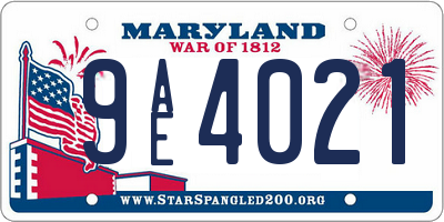 MD license plate 9AE4021