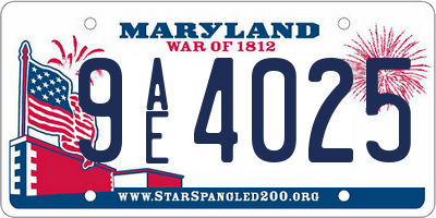 MD license plate 9AE4025