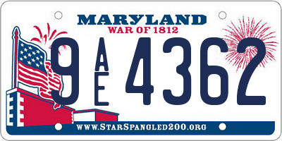 MD license plate 9AE4362