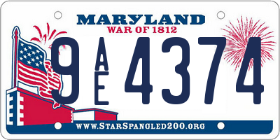 MD license plate 9AE4374