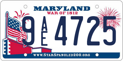 MD license plate 9AE4725