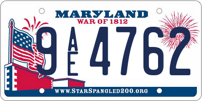 MD license plate 9AE4762