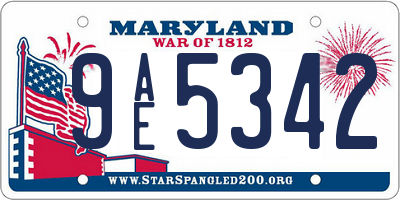 MD license plate 9AE5342