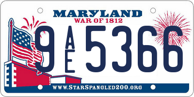 MD license plate 9AE5366