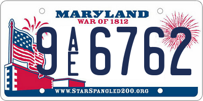 MD license plate 9AE6762