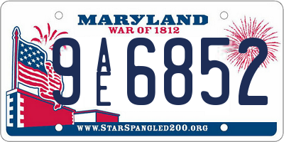 MD license plate 9AE6852