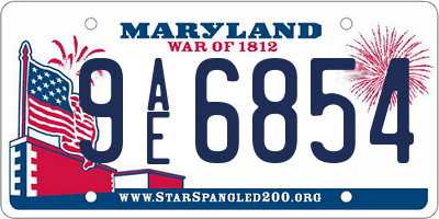 MD license plate 9AE6854