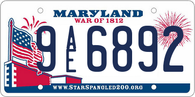 MD license plate 9AE6892