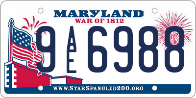 MD license plate 9AE6988