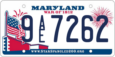 MD license plate 9AE7262